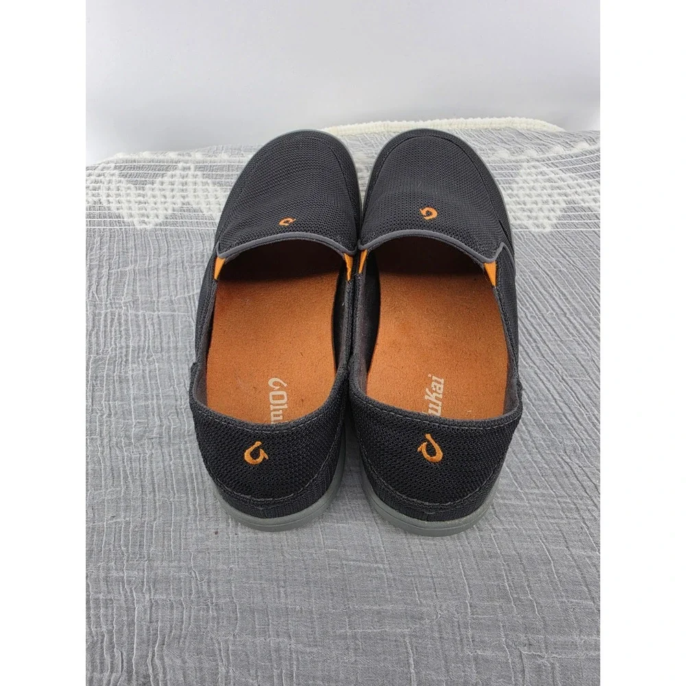 OluKai Nohea Mesh Mens Slip On Shoes Charcoal Gray Orange Loafers 10188-4040